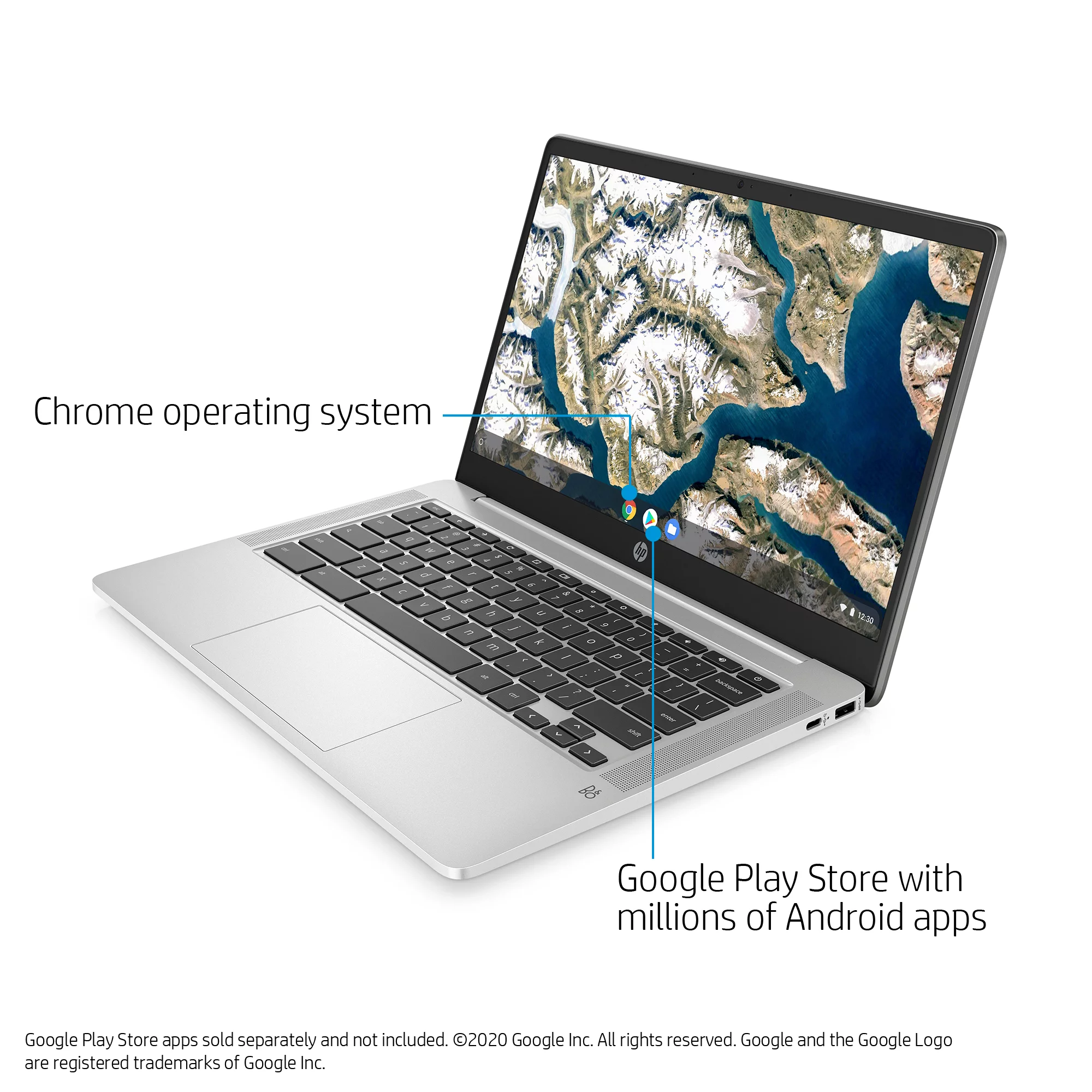 HP Chromebook 14in FHD Laptop, Intel Pentium Silver N5000, 4GB RAM, 64GB HD, Chrome OS, Silver